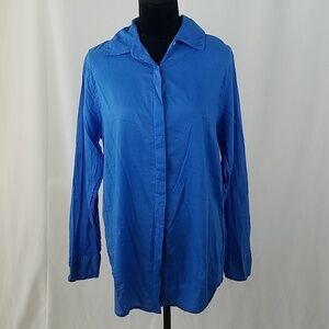 Sundry women 3/L blue button down tab long sleeve